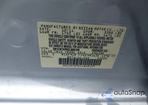 2012 Nissan Versa 1.6 S from USA, damaged, VIN 3N1CN7AP6CL868159